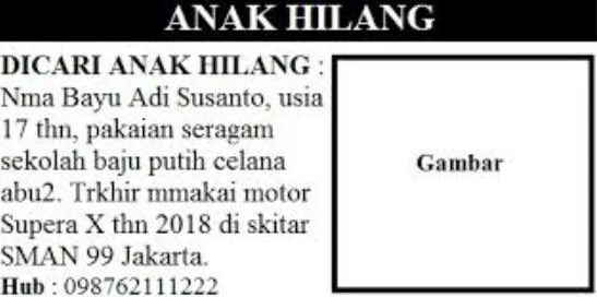 iklan kehilangan anak