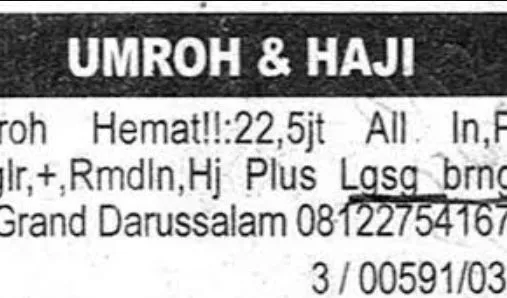 iklan umroh & haji di koran