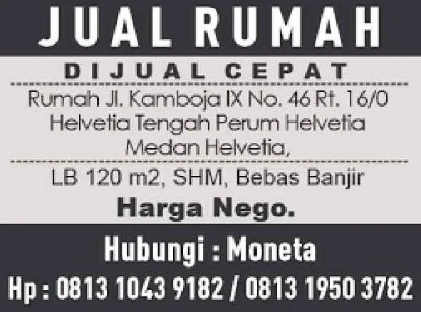 contoh iklan mini menjual rumah di koran